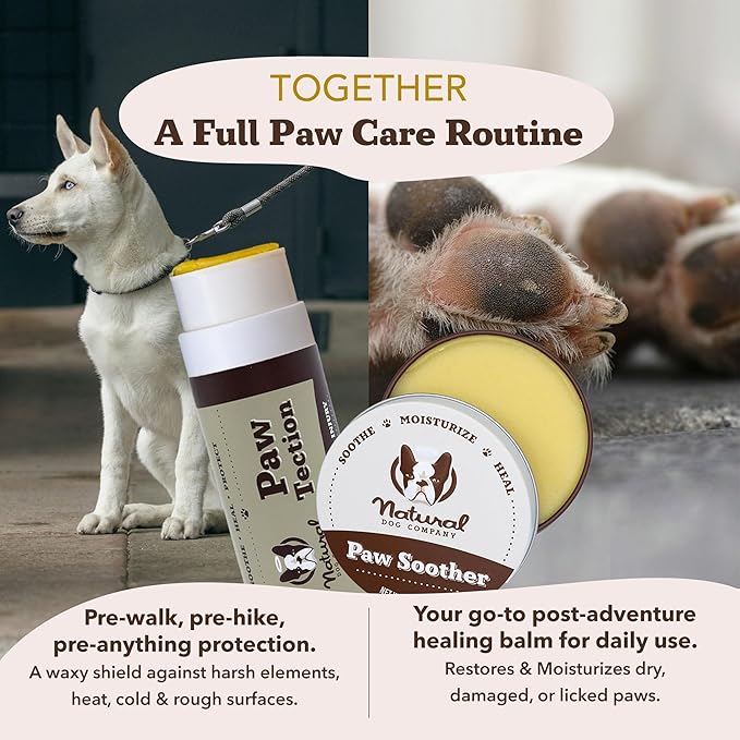Natural Dog Company Paw Soother Balm Bundle, (1) 2 oz. Tin & (1) Travel Stick, Dog Paw Cream and Lotion, Moisturizes & Soothes Irritated Paws & Elbows, Protects from Cracks & Wounds