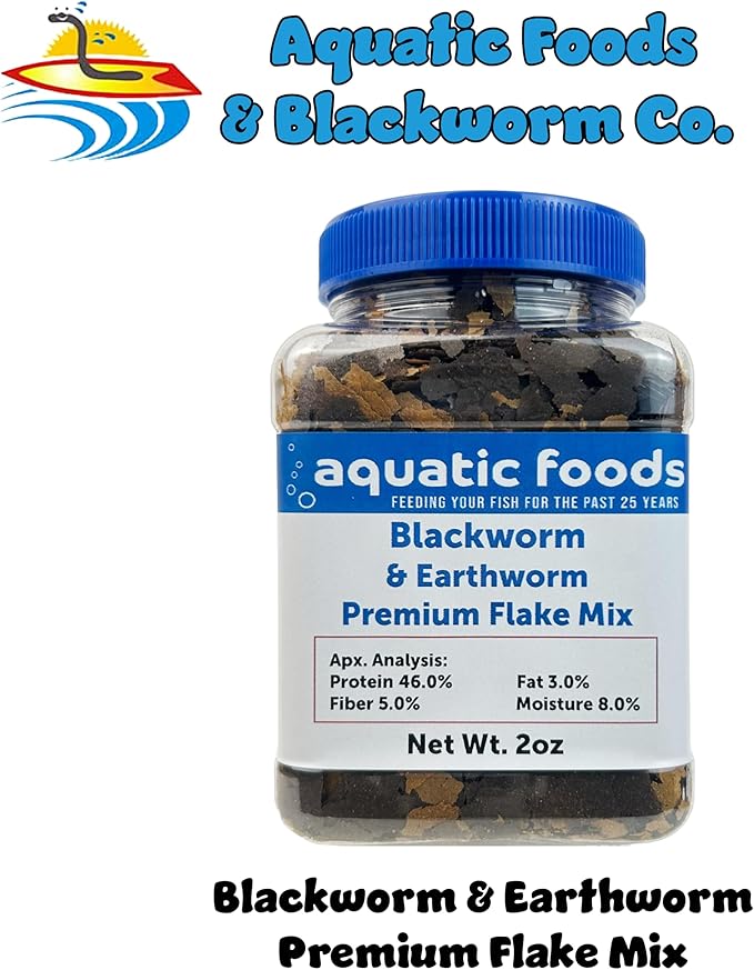 Aquatic Foods Inc. California Blackworm & Earthworm Premium Flakes for Discus, Cichlids All Community Tropical Fish Also Pellet Mix, Wafer Mix Included…2oz