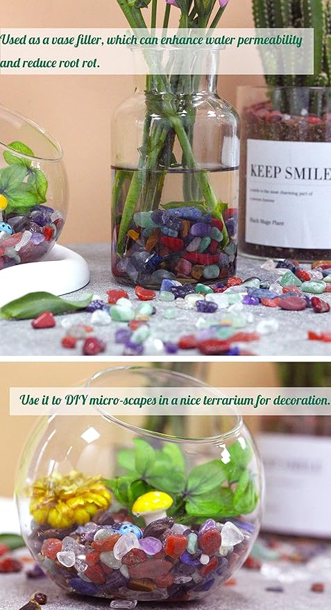 1lb 7 Chakra Aquarium Gravel Rocks Natural Tumbled Healing Crystal Chips Bulk Gemstones Crushed Stones for Fountain Vase Filler Planters Decorative Fish Tank Potted Reiki Energy Balancing