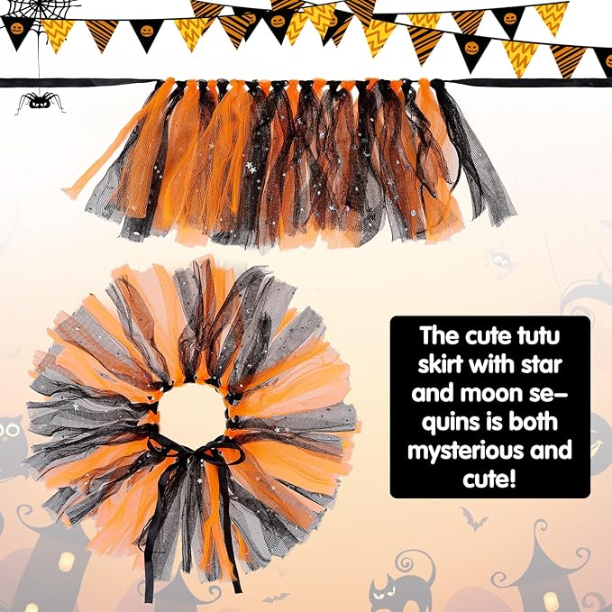 SCENEREAL Small Dog Halloween Costumes, Bandana Hat Dress Set, 3pcs Puppy Party Supplies, Soft Triangle Scarf, Cute Tutu Skirt Outfit for Girl Boy Pet-(Small)