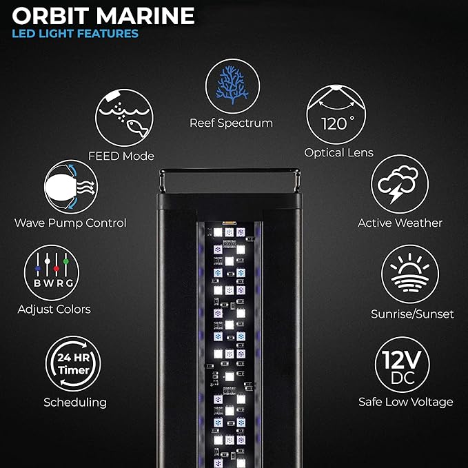 Current USA 24"-36" Inch Orbit Marine LED Saltwater Reef Marine Aquarium Light with Bluetooth App Control | Wireless Lighting & eFlux Wave Pump Control for Fish Tank (4201)