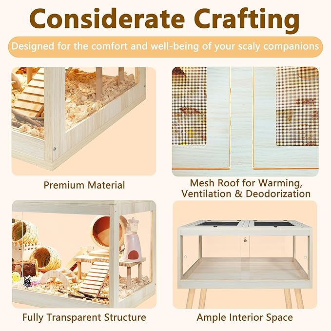 Hamster Cage Chewproof, Mice and Rat Habitat with Transparent Sides, Hamster Cage with Openable Mesh Top, Solid Built with Lock Design and Leg Stand, 48" inch