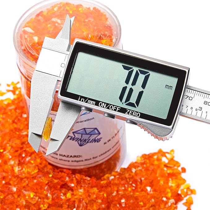 TWINKLING High Luster Crushed Glass Glitter, Broken Glass, Fire Glass Gems Chips for Fire Pit, DIY Resin Art, Epoxy Crafts, Geode Painting, Aquarium Decoration, 6-9mm(370g/13oz.) (Orange Red)