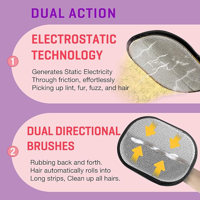 Pet Hair Remover Gloves for Cats & Dogs, Electrostatic Pet Hair Removal Gloves Brush for Pets Hair, Upgraded Animal Fur Removal Tool, Reusable Cats & Dogs Grooming Gloves for Hair Removal (2)