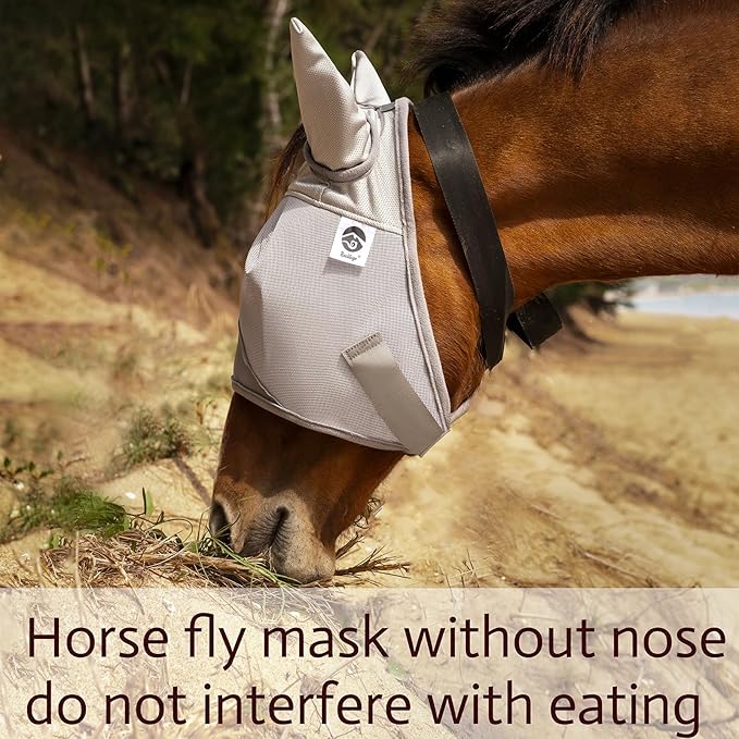 Horse Fly Mask, Adjustable Fly Masks for Horses with Ears, UV Protection from Insect Pests Comfort Mesh Without Nose Average Size Horses Accessories(Large)