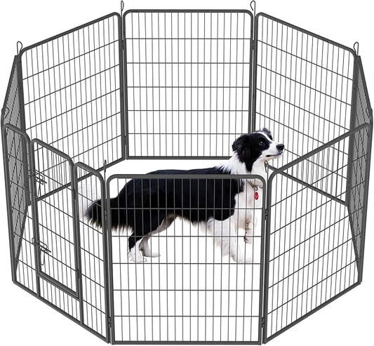 Dog Playpen, Outdoor Dog Fence, 8 Panels, 40" H Dog Pen for Medium/Small Dogs, Heavy Duty Metal Pet Fence with Gate, Portable Dog Fence for RV Camping and Yard (Black)