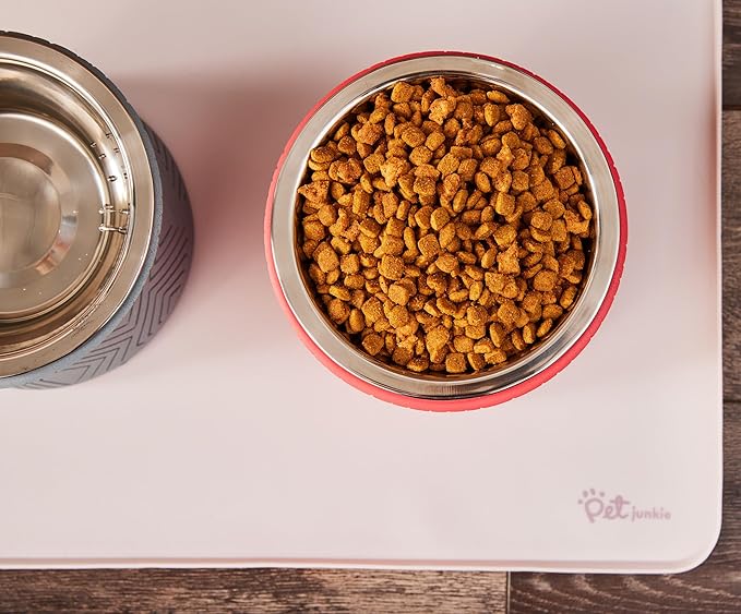 Silicone Dog Mat for Water Bowl and Food Dish, Pet Mat for Floors, Waterproof Dog Food Tray (Off-White Light Lavender)