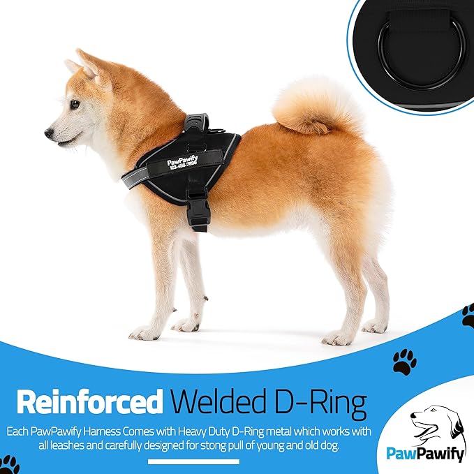 PawPawify Custom No Pull Dog Harness with Name and Phone Number, Heavy Duty Personalized Pet Vest to Prevent Tugging, Pulling, or Choking, Training and Walking (New Black, XXL (85-140 LBS))