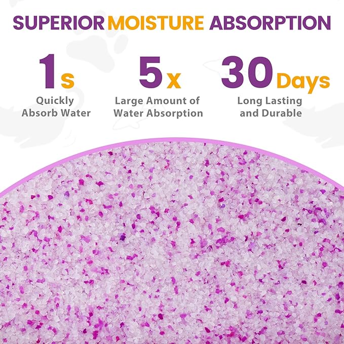 NEWORD Crystals Cat Litter Lightly Scented Litter Superior Odor Control 7 lbs Total Soft-On-Paws Low Tracking Dust-Free Purple Silica Gel, Lavender