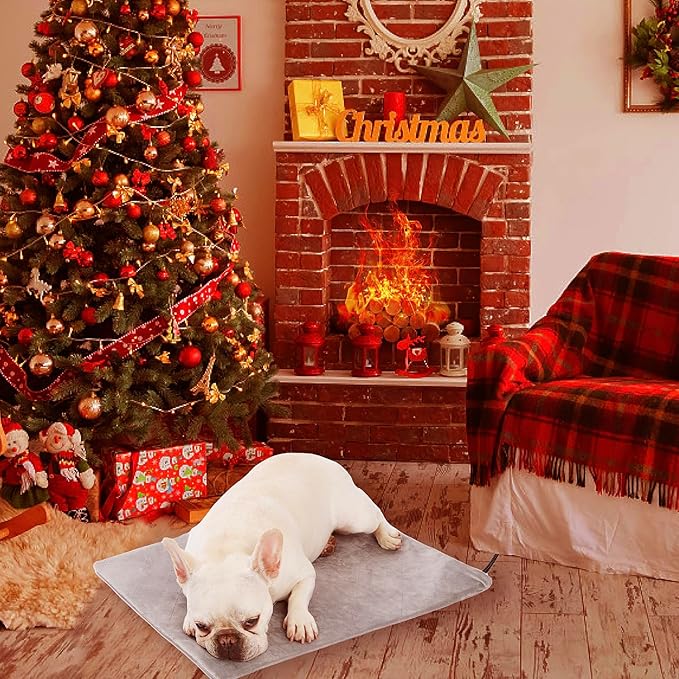 pettycare Pet Heating Pad for Dog Cat, Electric Heating with Steel-Wrapped Cord, 25-Level Timer & 11-Level Temperature Indoor Warming Pads Easy Clean for Puppy Cat Dog M 18x18inch