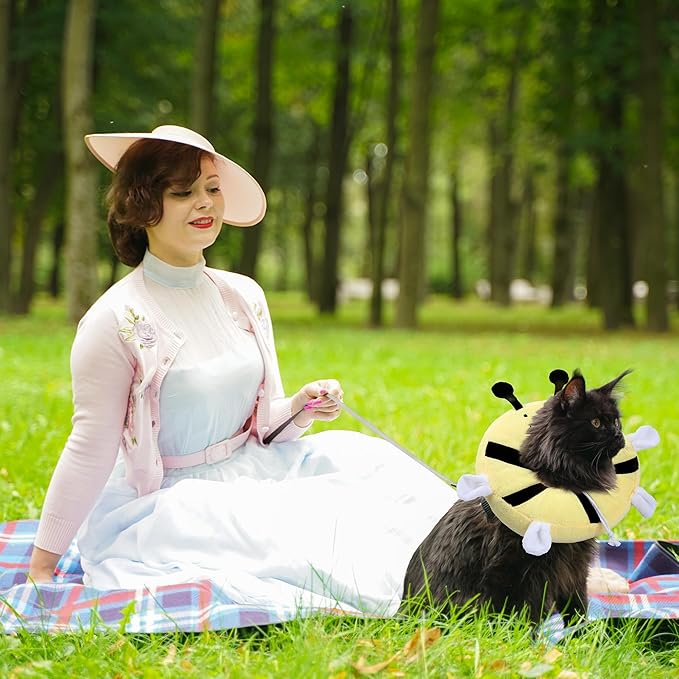 Adjustable cat Cone Collar Soft to Stop Licking After Surgery for Kitten, Alternative to Cone of Shame cat, Donut Cone for Cats, pet Elizabethan Collar (Bee, Small)