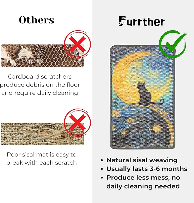 Sisal Cat Scratcher Post Mat (Use on Wall, Couch and Carpet), Durable and Shedding-Resistant Cat Scratching Surface - 21.7x13 inch with Hoop and Loop Adhesives, Twist Pins (Starry Night)