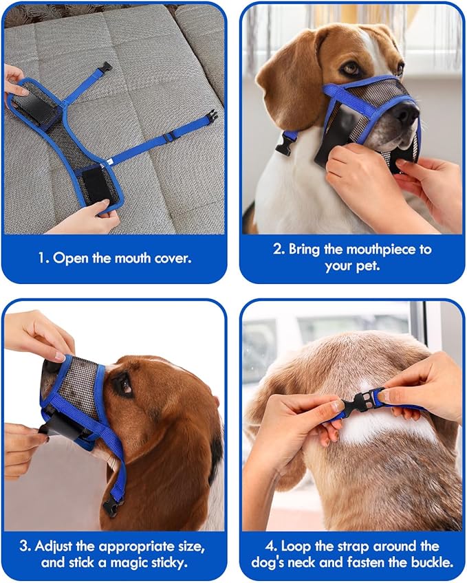 Dog Muzzle, Soft Air Mesh Muzzle for Small Medium Large Dogs Anti Biting Barking Chewing, Breathable Drinkable Adjustable Loop Pets Muzzle for German Shepherd Husky Labrador Retriever (Blue,M)