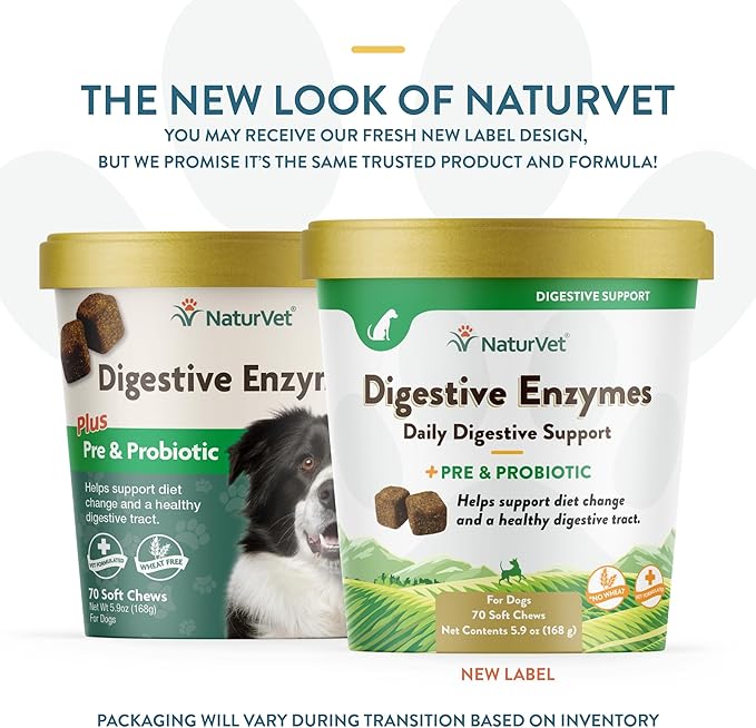 NaturVet – Digestive Enzymes - Plus Probiotics & Prebiotics – Helps Support Diet Change & A Healthy Digestive Tract – for Dogs (Soft Chews, 70 Count)