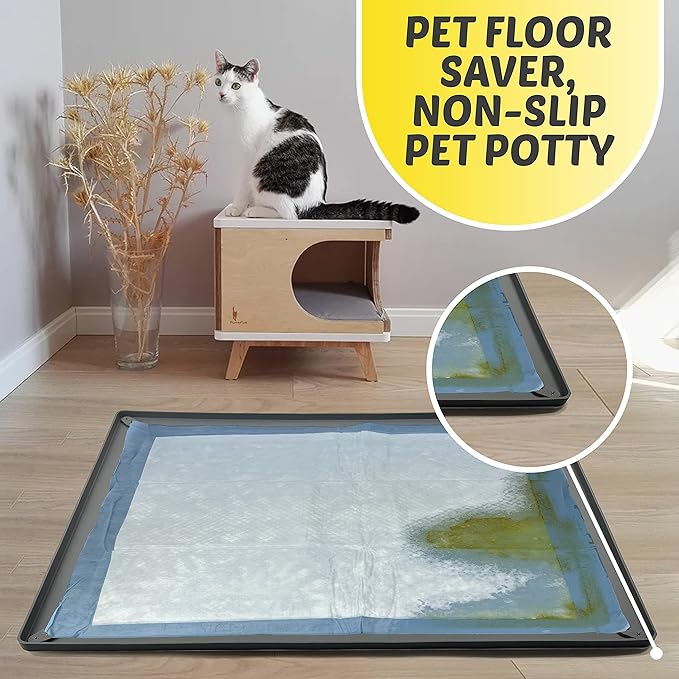 TidyFriend Pee Pad Holder Tray 36 x 36 Inches, Puppy Pad Holder, Easy to Clean and Store Pee Pad Holder for Dogs, Silicon Training Pad Holder, No Spill Puppy Pad Holder (Grey)