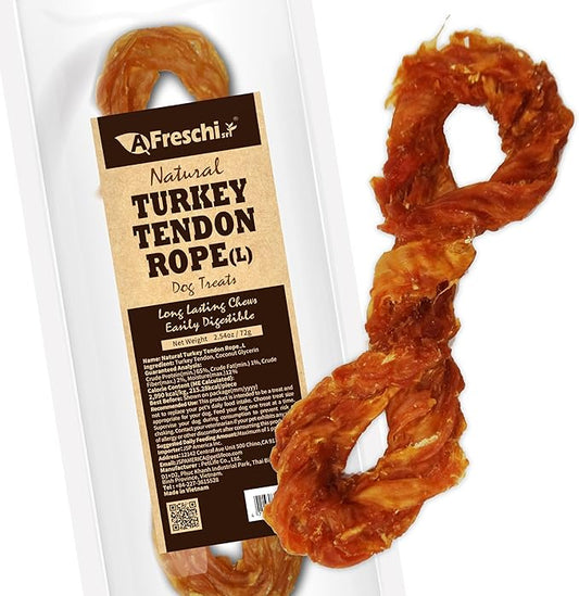 Afreschi Natural Turkey Tendon Rope (L) 1 Unit per Pack, Dog Treats for Signature Series, All Natural Human Grade Puppy Chew, USA-Sourced Turkey Tendon, Hypoallergenic, Rawhide Alternative
