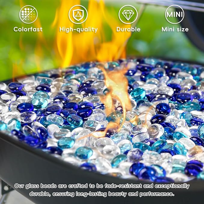 1 LB Blue Mix Color Glass Marbles, Mini Flat Glass Beads~150PCS for Vase Fillers, Floral Bottom Mancala Gems Pebbles Fish Tank Rocks for Table Aquarium,Home Decor Art Craft Supplies(0.5"~0.7")