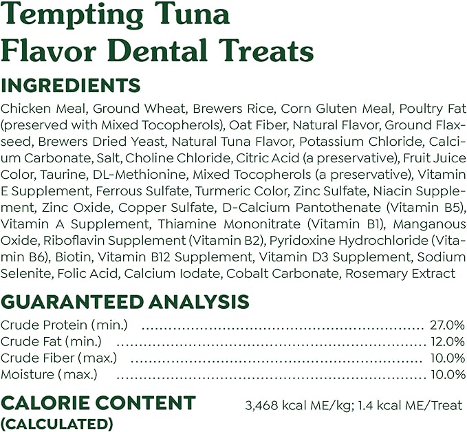 Greenies Feline Dental Cat Treats, Tempting Tuna Flavor, 21 oz. Tub