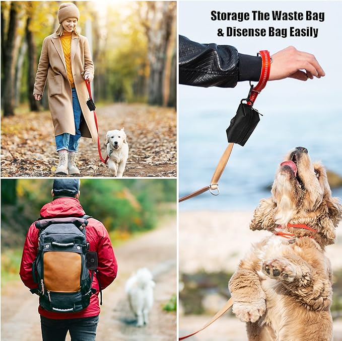 Dog Poop Bag Holder for Leash Attachment Dog Poop Bag Dispenser Dog Waste Bag Dispensers Dog Poop Bag Holders Fit Dog Leash Accessory With Hand Free Holder Carriers (Black) Pink