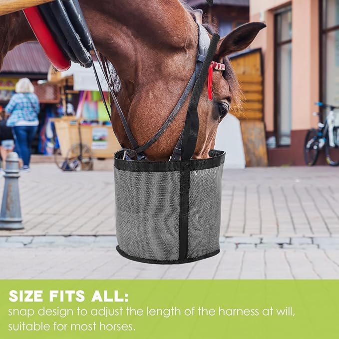 2 Pcs Horses Feed Horse Bag for Grain Hay Bags Heavy Duty Mesh Horse Feeder with Adjustable Strap Comfort Neck Pad Nose Pad and Waterproof Bottom Muzzle(Gray)