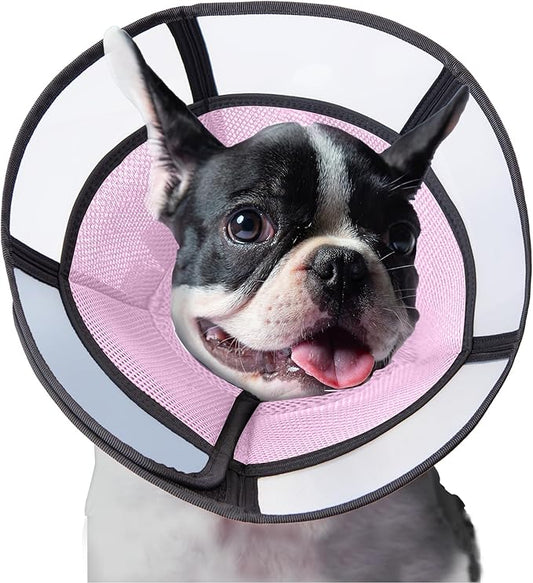 Soft Dog Cone Collar, Comfortable Pet Recovery Neck Collars After Surgery for Large Medium Dogs, Plastic Breathable Elizabethan Dog Head Circle Stop Licking, Adjustable Cones 20cm /8" Long (M Pink)