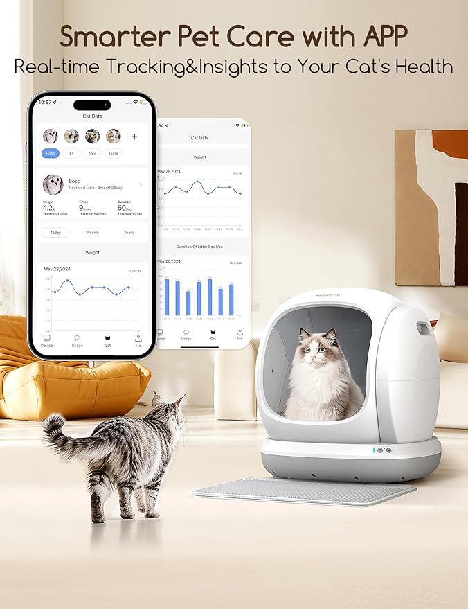 Meowant Self Cleaning Litter Box, Automatic Litter Box Self Cleaning with APP Control, 75L Extra Large Open Low Entry Smart Cats Litter Boxs for Multi-Cat Compatible Senior Cats Large Cats