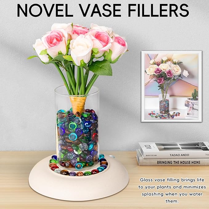 Mini Flat Glass Marbles, 2 LB Mix Color Glass Beads~300PCS for Vases, Floral Bottom Mancala Gems Pebbles Fish Tank Rocks for Table Scatter Aquarium,Vase Fillers,Home Decorative Art Craft(0.5"~0.7")