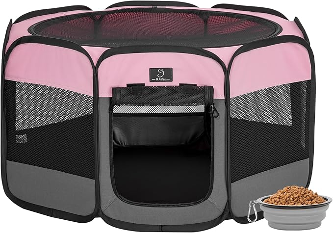 A 4 Pet Portable Cat Play Pen for Cats, 27" Foldable Kitten Playpen for Puppy/Cat/Rabbit/Chick, with Removable Zipper Top & Mesh Panel(11”W × 7.5”H)