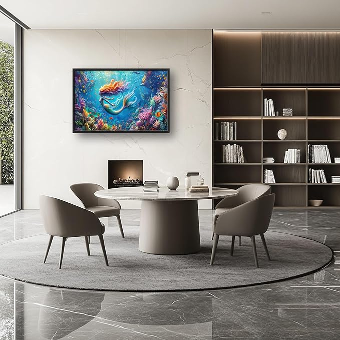 Quorin Mermaid Large Wall Art Sea Ocean Mermaid Pictures Colorful Undersea Wall Decor Canvas Print Painting Artwork for Bathroom Living Room Bedroom 36L x 24W