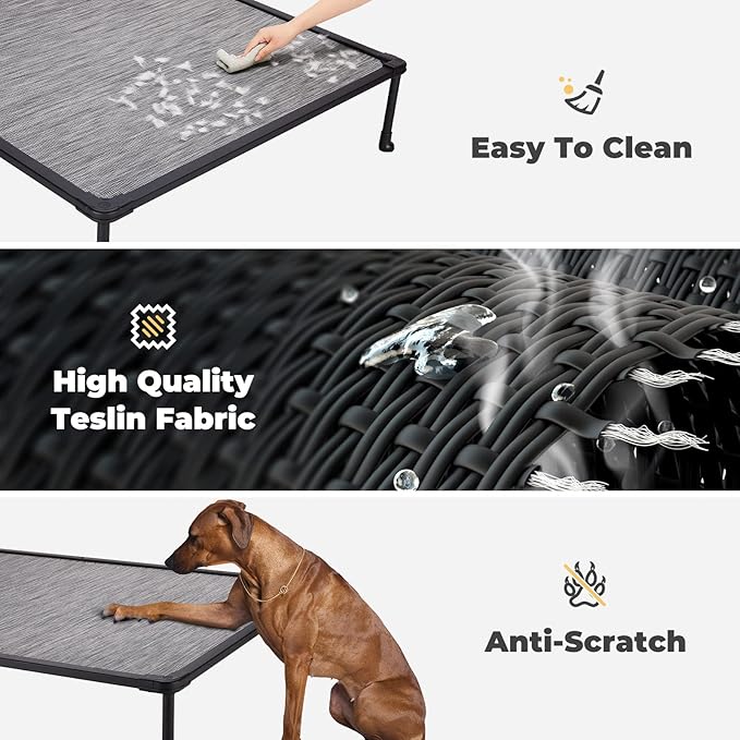 Veehoo Chewproof Elevated Dog Bed - Cooling Raised Pet Cot, Breathable Mesh, Washable & Non-Slip for Large Dogs, Indoor/Outdoor, Black Silver Mat and Black Frame, 42x30inches (Model CWC2203A03)