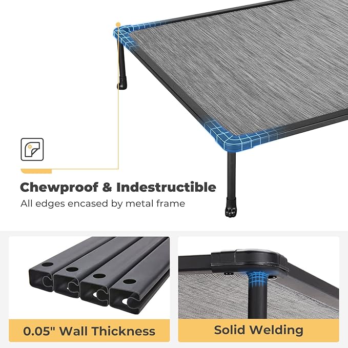 Veehoo Chewproof Elevated Dog Bed - Cooling Raised Pet Cot, Breathable Mesh, Washable & Non-Slip for Medium Dogs, Indoor/Outdoor, Black Silver Mat and Black Frame, 32x25inches (Model CWC2203A03)