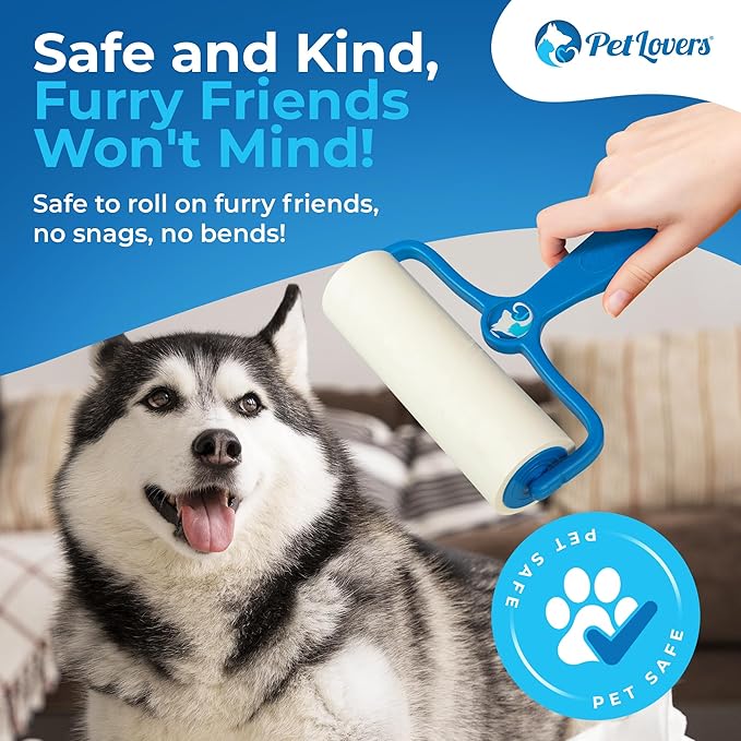 PetLovers 6.3" Large Lint Roller for Pet Hair Extra Sticky 360 Sheets, Ideal for Pet Hair Removal from Furniture & Clothes, Dog and Cat Lint Remover 4 Pack