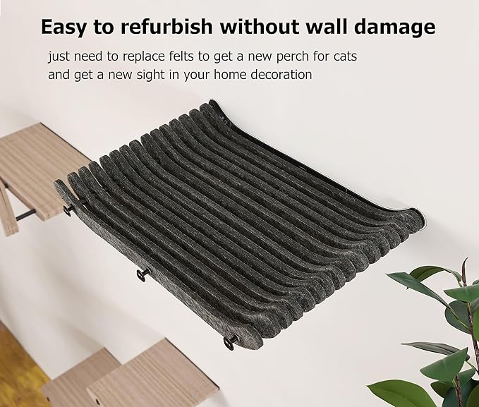 Wall Mounted Cat Shelves and Perches,Scratchable Cat Beds & Furniture for Indoor Cats, Soft PET Felt Feline Climbing Wall Set, Modern Jungle Gym System for Lounging and Sleeping(Set of 4-Oatmeal)