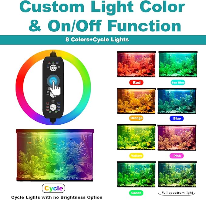 Submersible Aquarium Light for 28 to 54 Inch Fish Tank, 24/7 Cycle Fish Tank Light with Timer, Aquarium Plant Light with Full Spectrum+7 Single Colors, Auto On/Off, Adjustable Brightness