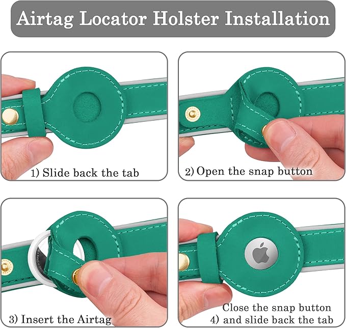 OOPSDOGGY Reflective Geniune Leather Airtag Dog Collar Soft Padded Collars for Small Medium Large Breed Dogs Puppy, 4 Sizes, 7 Colors (Teal, Small, 9"-12")