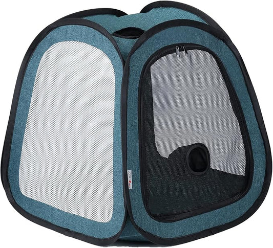 PetDogCatDrying Box Waterproof Anti-Hair Flying Portable Cat Cage Kennel Portable Foldable Cat Drying Room Pet Dry Room Pet HairDryerClean Grooming House Dryer Cage for Cats/Dogs (Trapezoid Blue)