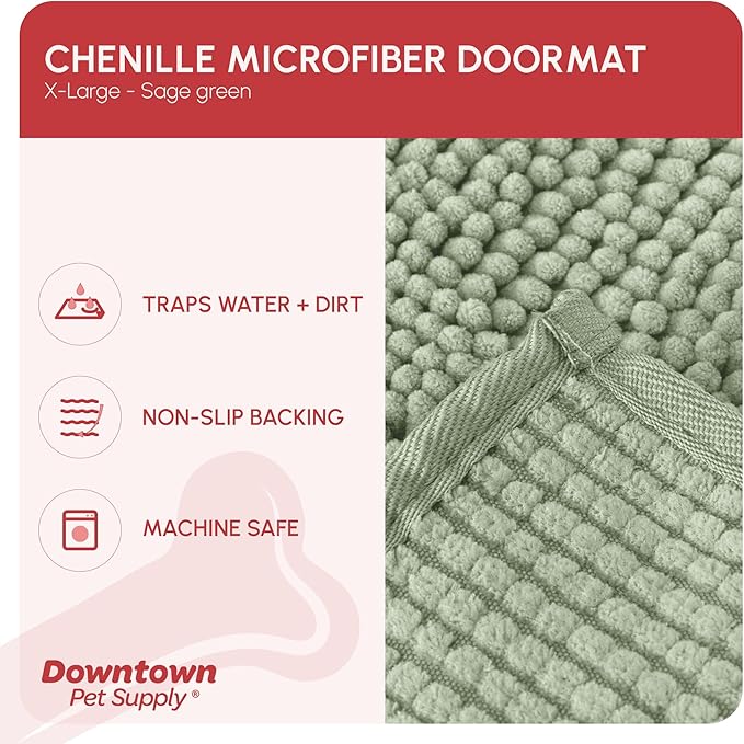 My Doggy Place Microfiber Dog Mat for Muddy Paws, 60" x 36" Sage - Non-Slip, Absorbent and Quick-Drying Dog Paw Cleaning Mat, Washer and Dryer Safe - X-Large/Runner