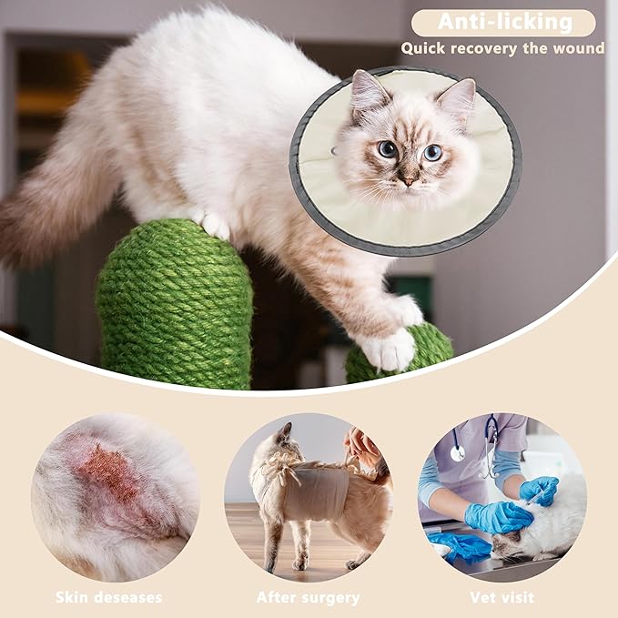 Lightweight Cat Cone Collar Soft, Soft Comfortable Cat Recovery Collar After Surgery, Elizabethan E Collar for Cats, Cone for Cats to Stop Licking (Khaki, Large)