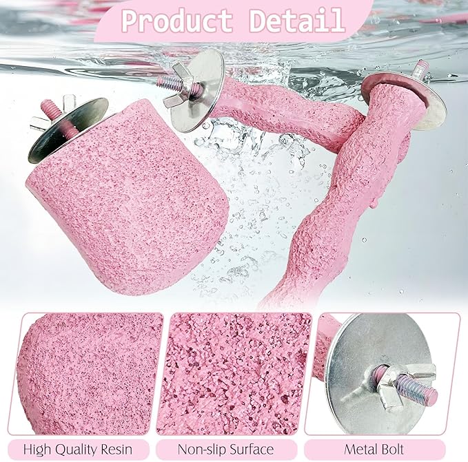 PINVNBY 5 Pack Bird Perch Resin Bird Beak Grinding Stone Parrot Cage Perch Stand Platform Foot Claws Trimmer Chew Toy Bird Cage Accessories for Budgie Cockatiel Conure Lovebird Finch (Pink)