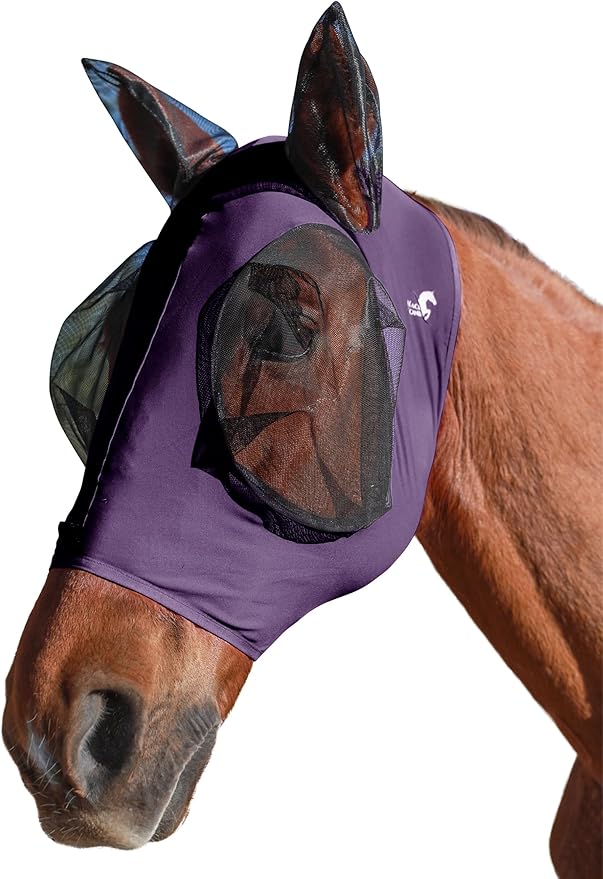 Horse Fly Mask with Ears, UV Protection for Horses, Elasticity with Big Mesh Eye Covers, Snug Fitting Comfortable Breathable Lightweight for Horses Deep Purple Cob