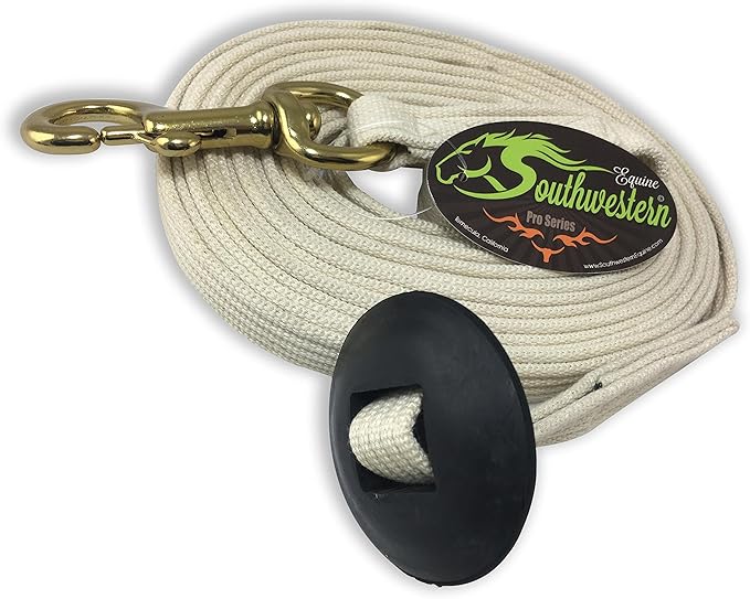 Southwestern Equine Lunge Line for Horses Cotton Horse Lunge Line with Bolt Snap & Rubber Stop (White, 24')