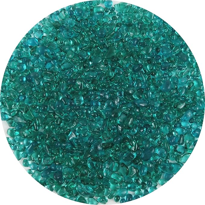 Lustering Decorative Round Glass Beads, Marbles, Pebbles, Gems for Fire Pit Crafts, Resin Art, Vase Filler, Fish Tank, Aquarium Garden Decoration, 3-6mm, 1-Pound (Turquoise)