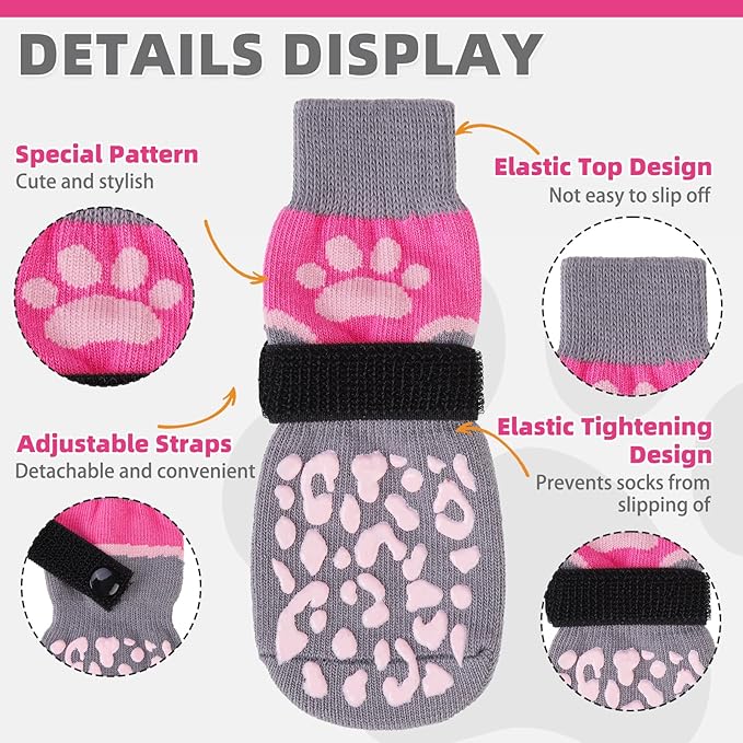 KOOLTAIL Dog Socks for Hot/Cold Pavement to Prevent Licking Paws Scratching,Anti Slip Pet Boots&Paw Protector for Hardwood Floor,Traction Control Grip Booties for Small Medium Large Senior Dogs PinkXS