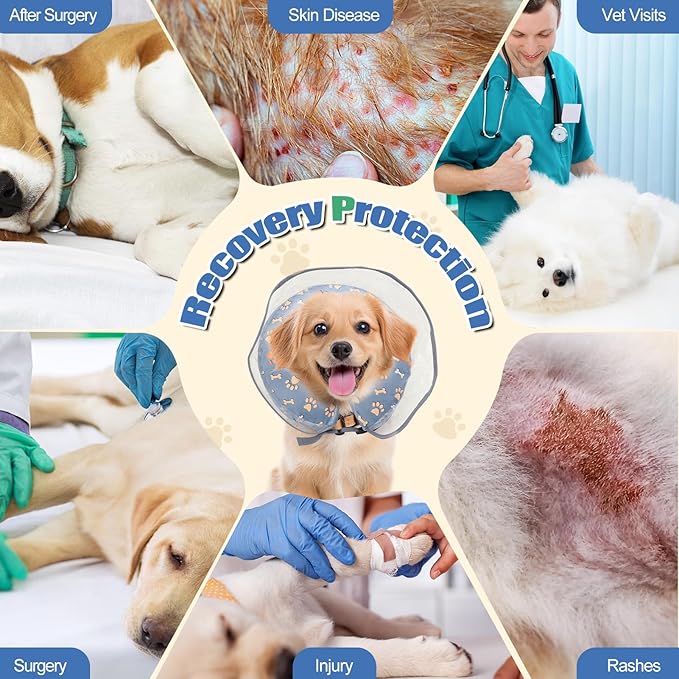 Inflatable Dog Cone Collar, Adjustable Size Soft PVC 2-in-1 Dog Donut Collar After Surgery with Detachable, Inflatable Collar for Small Medium Large Dogs and Cats (Grey, Medium)