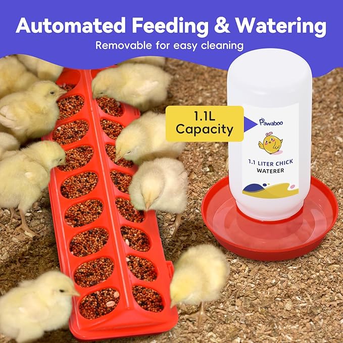 Pawaboo 5-in-1 Chicken Brooder Box for Chick Starter Kit, Includes Pet Cage Tent, Chicks Perch, Chicks Feeder, 1.1L Chick Waterer, Baby Chicken Supplies (Brooder Set), Gray