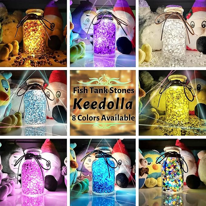 Keedolla 3 Lb Blue Mix Color Aquarium Fish Tank Rocks Gravel, 6-9mm Glass Gemstones Aquarium Decor Rocks Fish Tank Pebbles Vase Fillers