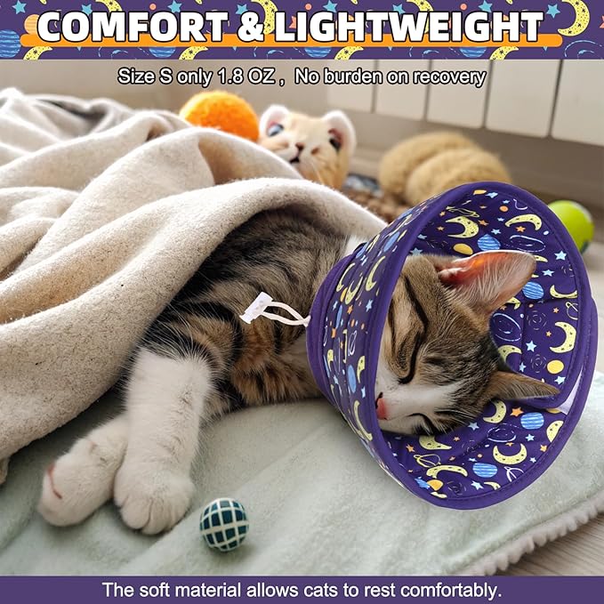 KOOLTAIL Cat Cone Collar, Adjustable Soft Comfortable Cat Recovery Collar to Stop Licking, Foldable Donut Water Resistant Pet Cone for Small Large Cats Kittens After Surgery Star S