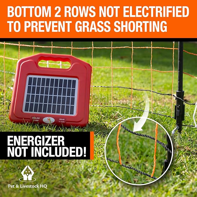 Pet & Livestock HQ Electric Fence Poultry Netting 41" x 164' - Portable Pre-Assembled Electric Net Fencing for Goats, Sheep, Lambs in Farms, Ranches, and Gardens (19 Posts, 2 Spikes)