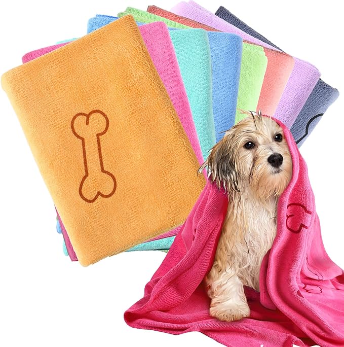 8 Pcs Dog Towels Pet Bath Drying Towels 55 x 28 Inches Large Absorbent Microfiber Quick Fast Drying Soft Beach for Lightweight Cat and Puppy Shower Essentials Cleaning Accessories(Multicolor)