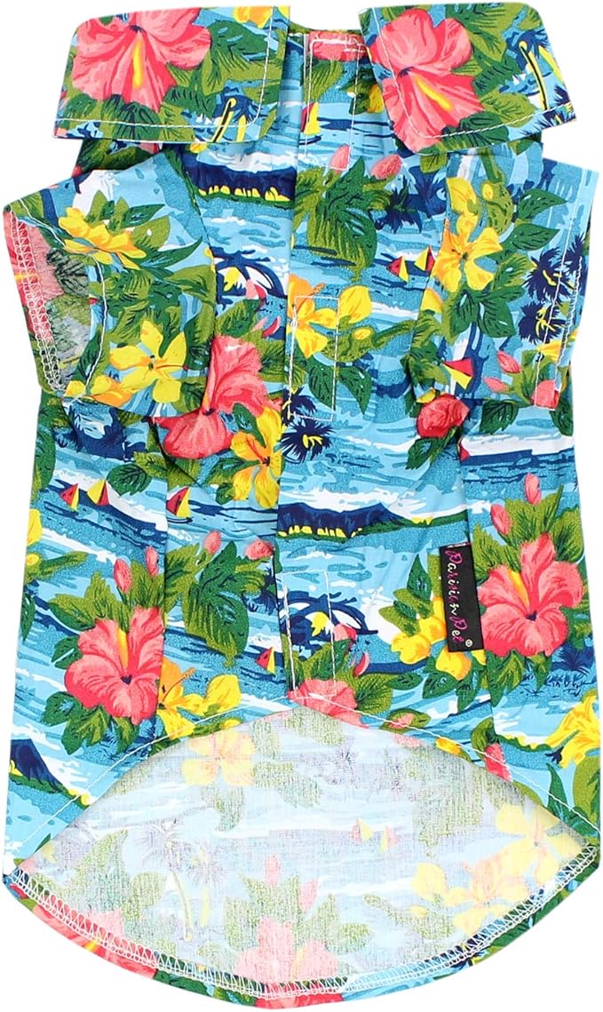 Parisian Pet Stylish Dog Hawaiian Shirt - Cotton Summer Beach Outfit - Hook & Loop Closure - Machine Washable - XS